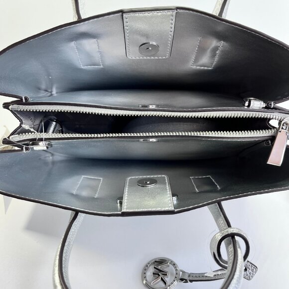 MICHAEL Michael Kors Ruthie Satchel Silver Leather Tote Elegant Handbag - Picture 3 of 13